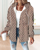 Manteau à capuche imprimé décontracté avec poche et lacets