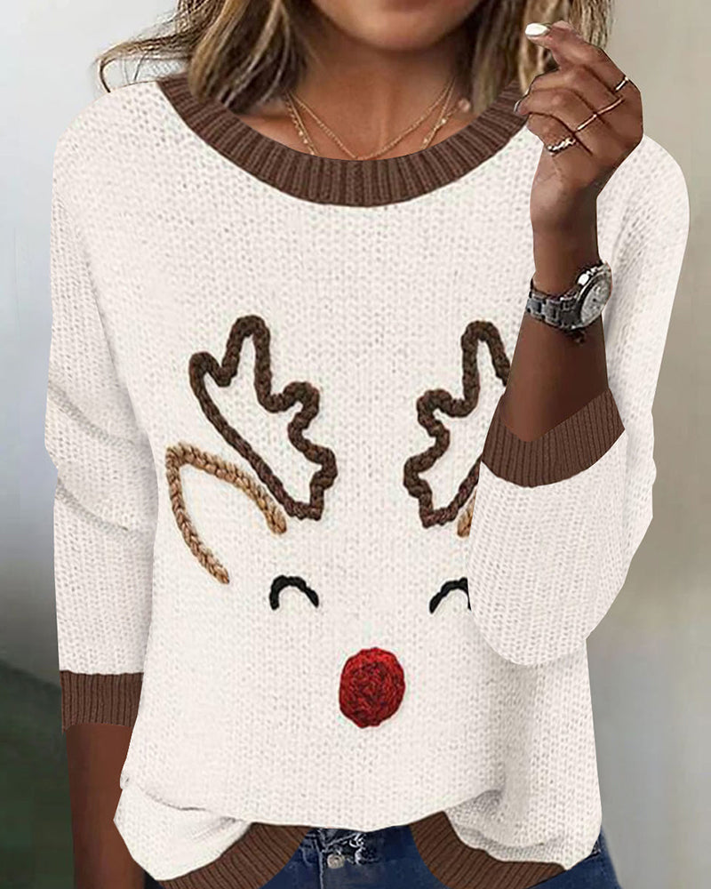 Pull décontracté col rond motif Noël