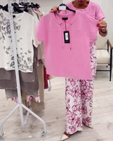 T-Shirt Col Rond Cordon Couleur Unie Manches Courtes