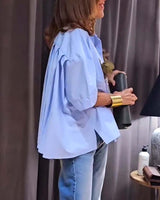Chemise décontractée à poches plissées de couleur unie