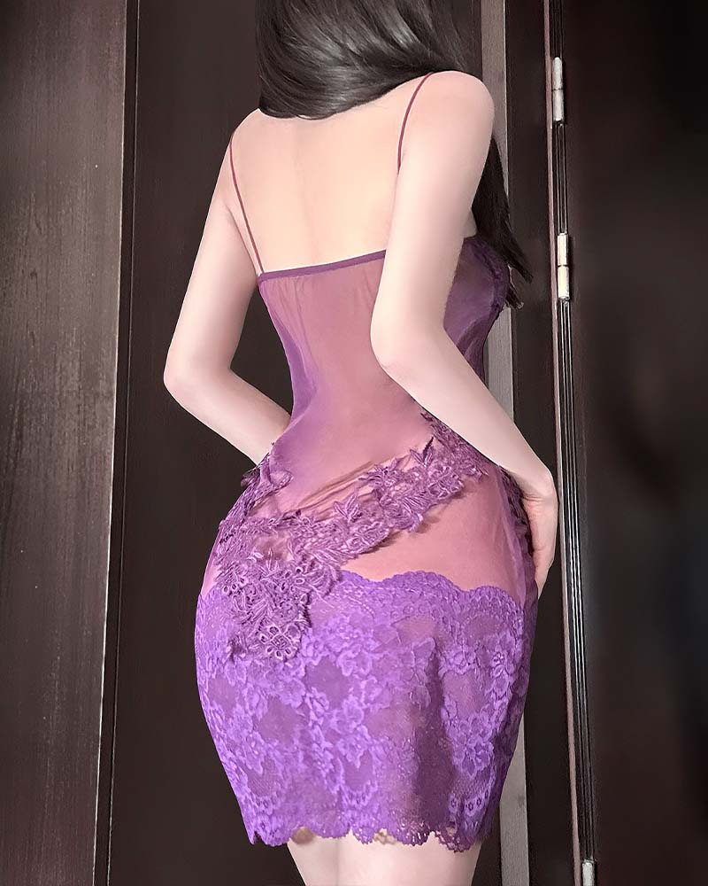 Chemise De Nuit Sexy Unie En Dentelle