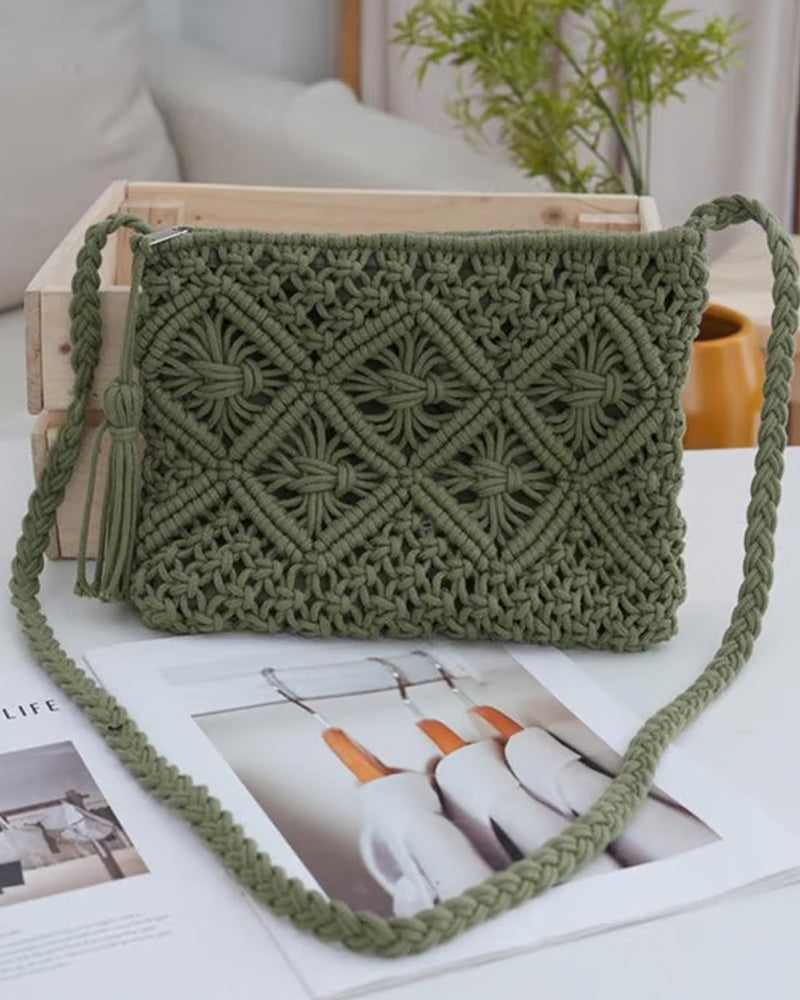 🏆Vente Flash⚡Pochette Minimaliste à Gland pour Femme – Sac Rétro en Corde de Coton Tressée Style Bohème pour Vacances d'Été à la Plage