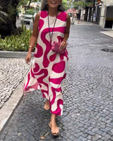 Robe Sans Manches Col Rond Avec Imprimé Géométrique