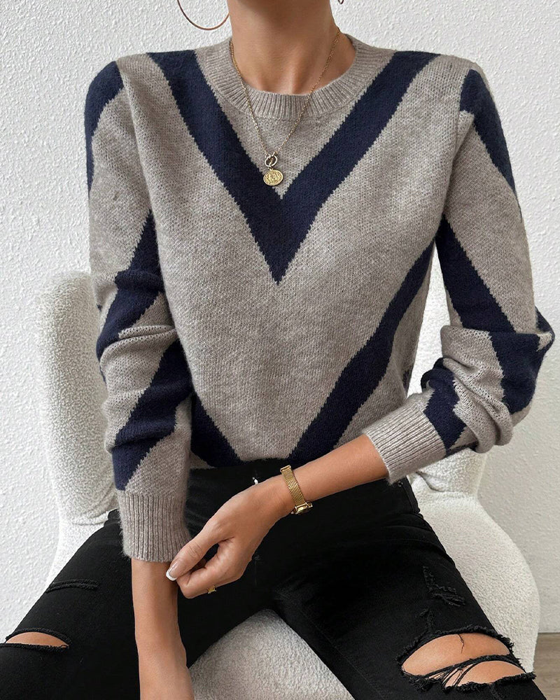 Pull Avec Caractéristiques Imprimé Géométrique Et Col Rond