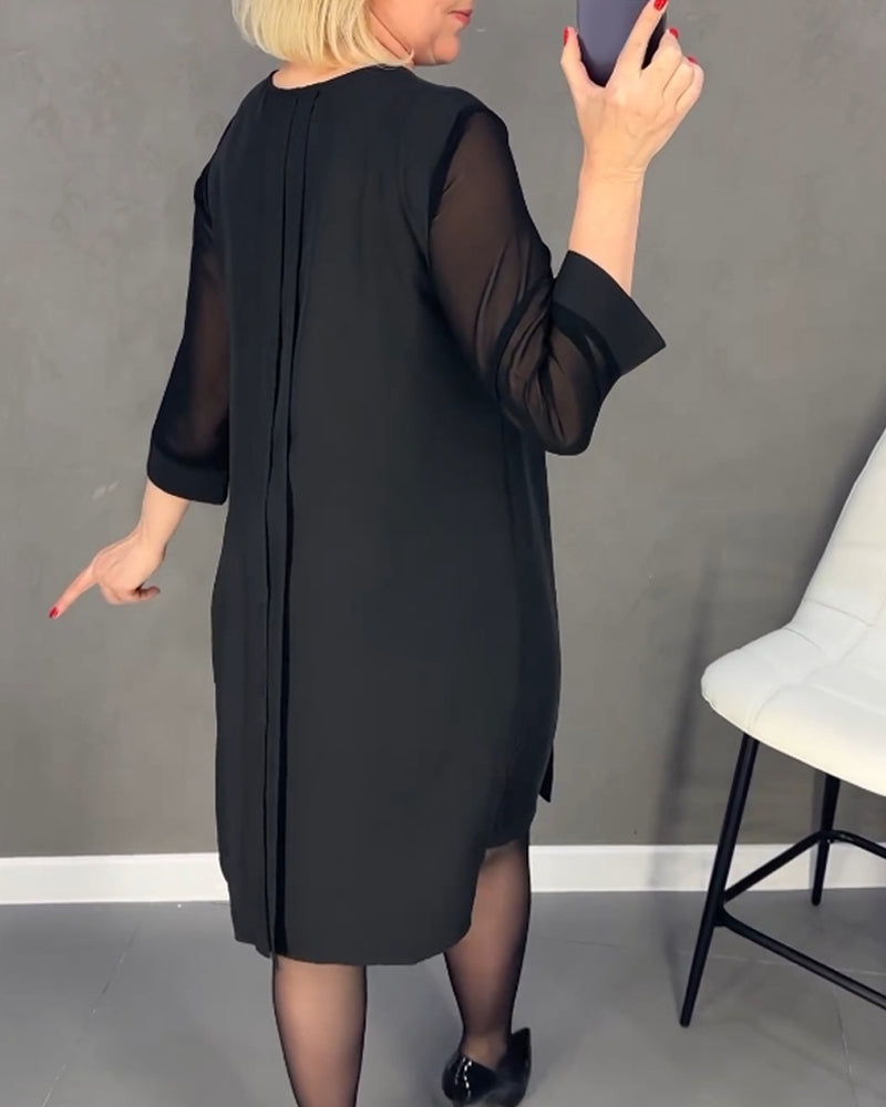 Robe plissée en maille patchwork de couleur unie