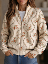 Danielle - Cardigan zippé à imprimé floral crème