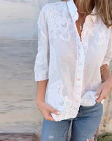 Chemise Unie Col Rabattu Boutons Imprimé