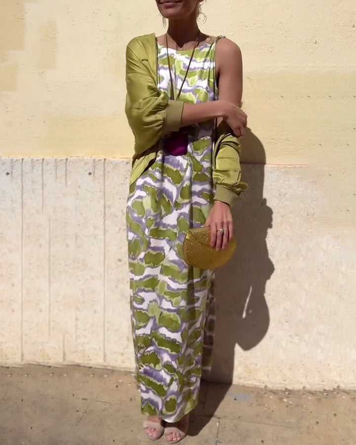 Ensemble Robe Imprimée Sans Manches Et Manteau