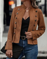 Veste élégante à double boutonnage de couleur unie