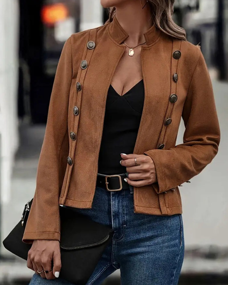 Veste élégante à double boutonnage de couleur unie