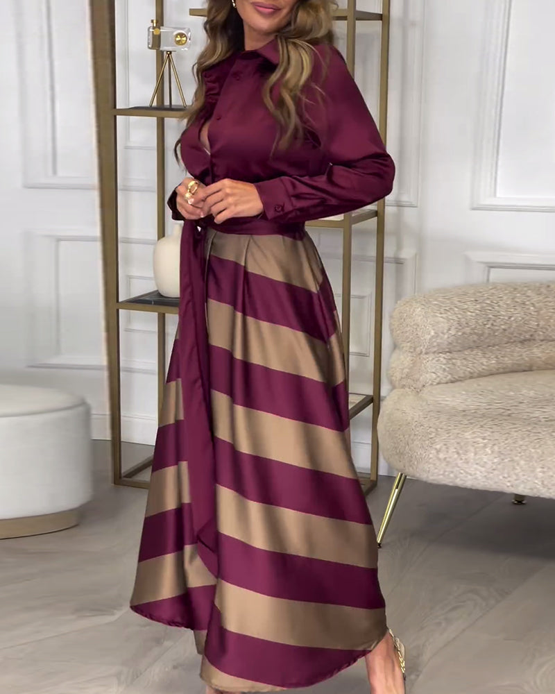 Robe élégante à rayures et à bretelles
