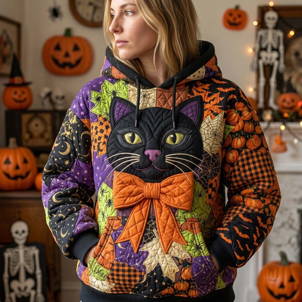 Sweat à capuche unisexe – Patchwork d’Halloween à minuit – Motif 7