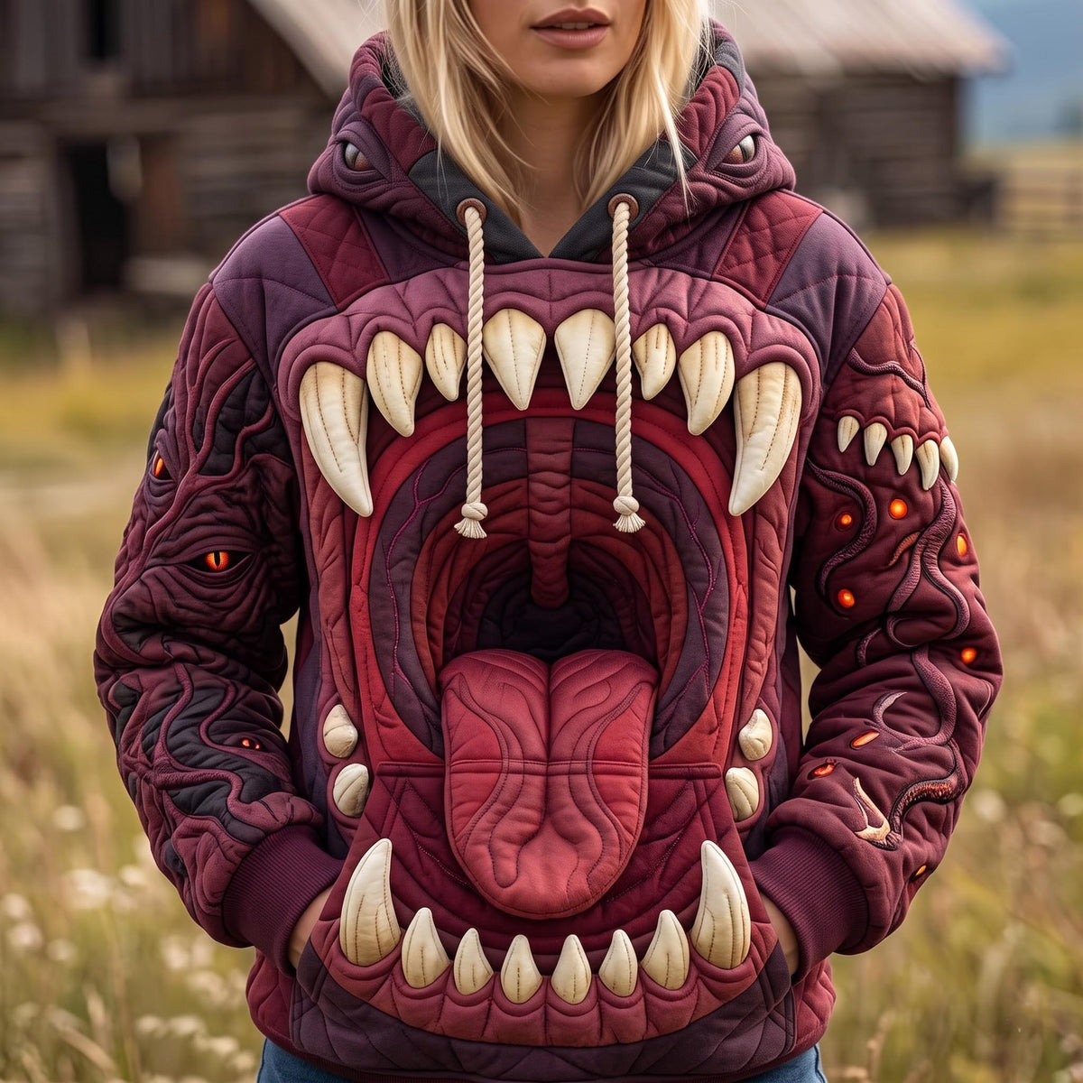 Sweat à capuche unisexe – Gueule de monstre rugissant – Motif 2