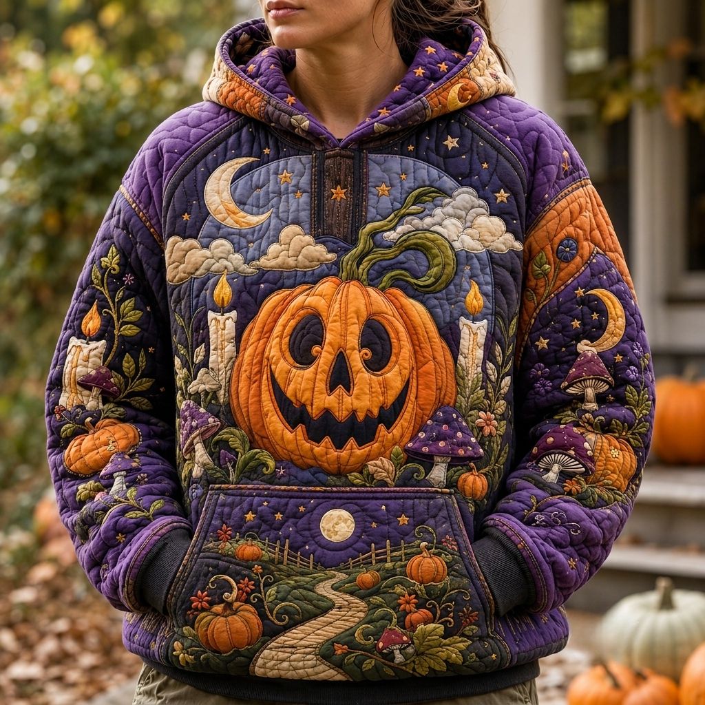 Sweat à capuche unisexe – Citrouille d’Halloween au clair de lune