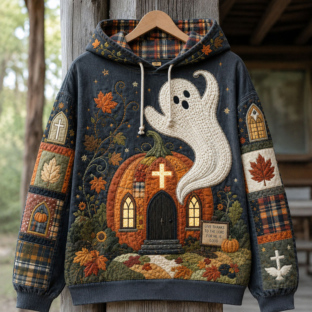 Sweat à capuche unisexe – Fantôme de l’église aux citrouilles