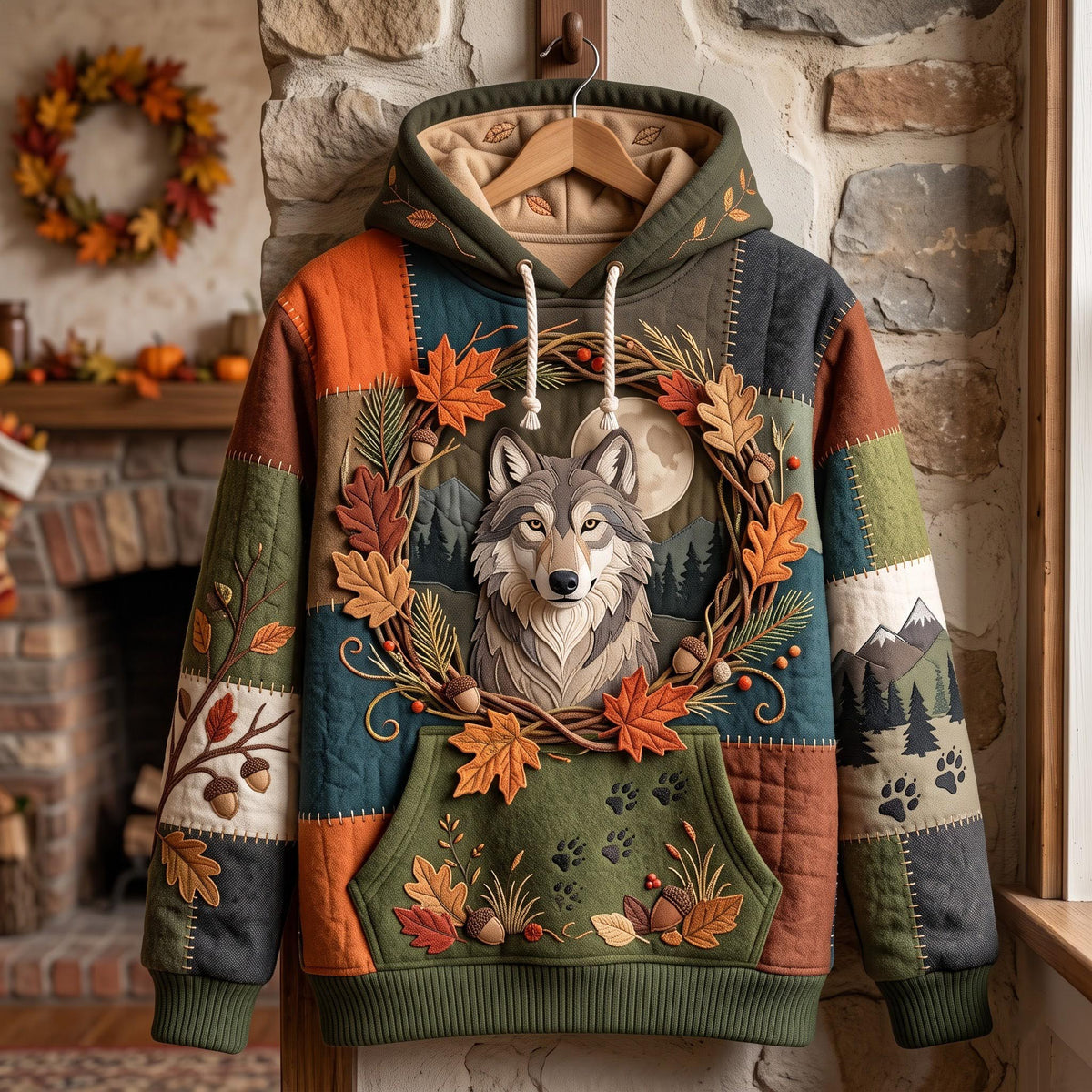 Sweat à capuche unisexe – Loup de la forêt en automne