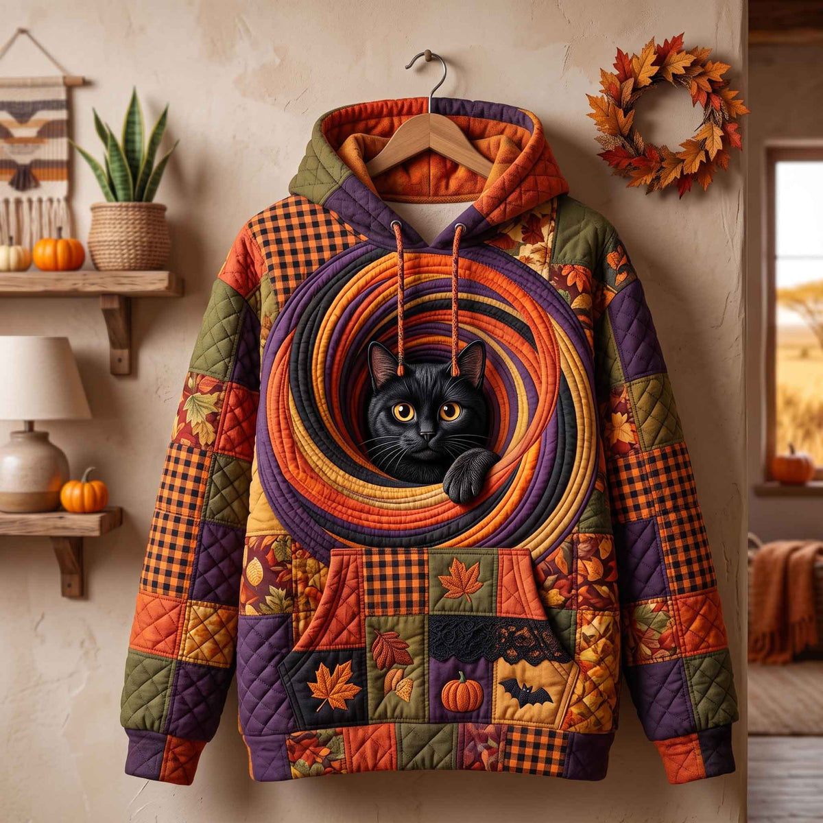 Sweat à capuche unisexe – Chat à minuit en automne – Motif 2