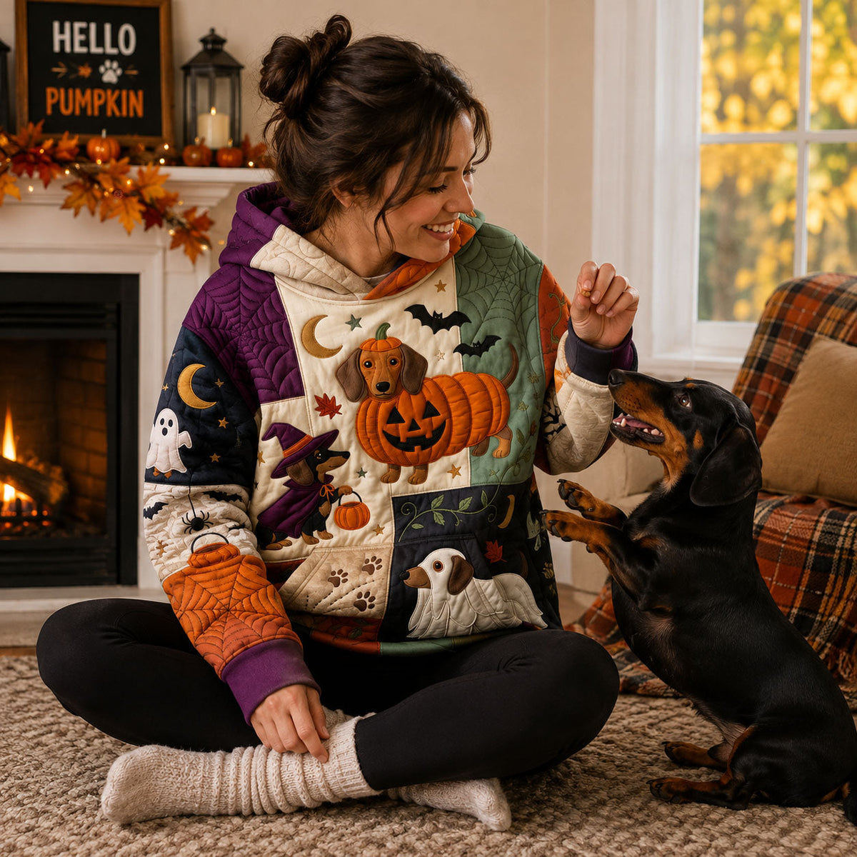 Sweat à capuche unisexe – Teckel d’Halloween