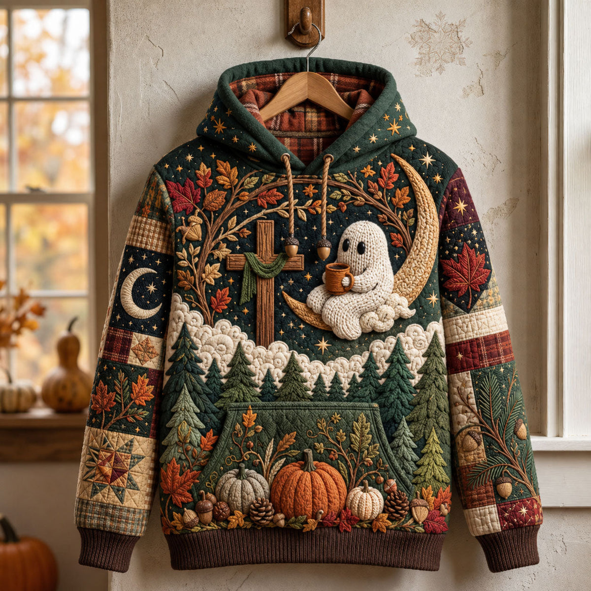Sweat à capuche unisexe – Fantôme et croix au clair de lune