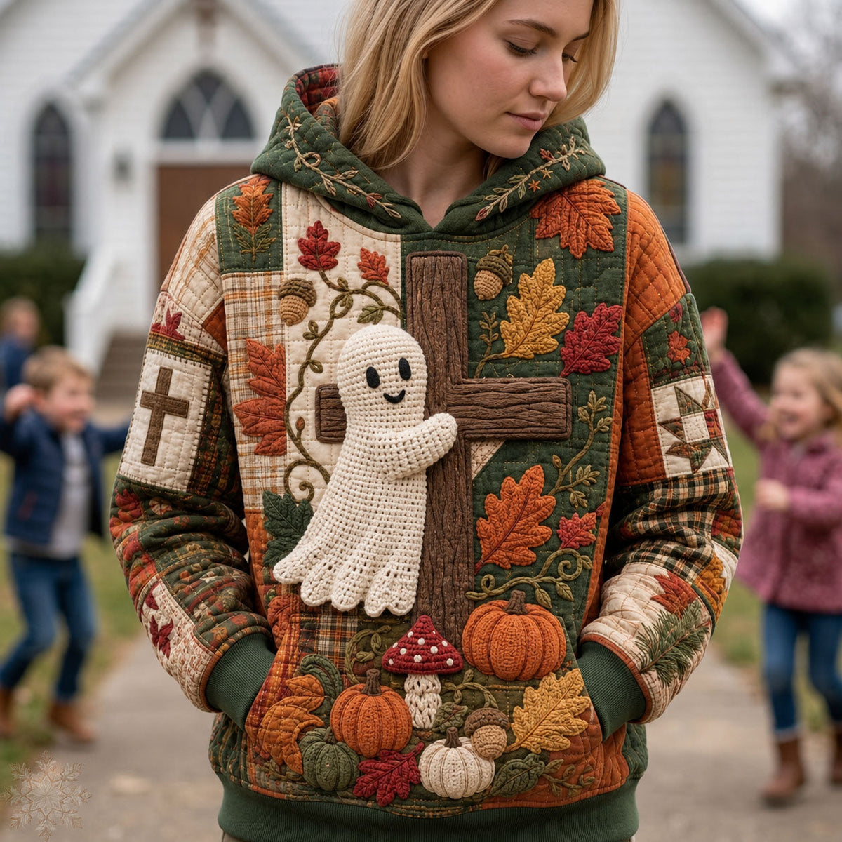 Sweat à capuche unisexe – Automne et fantômes