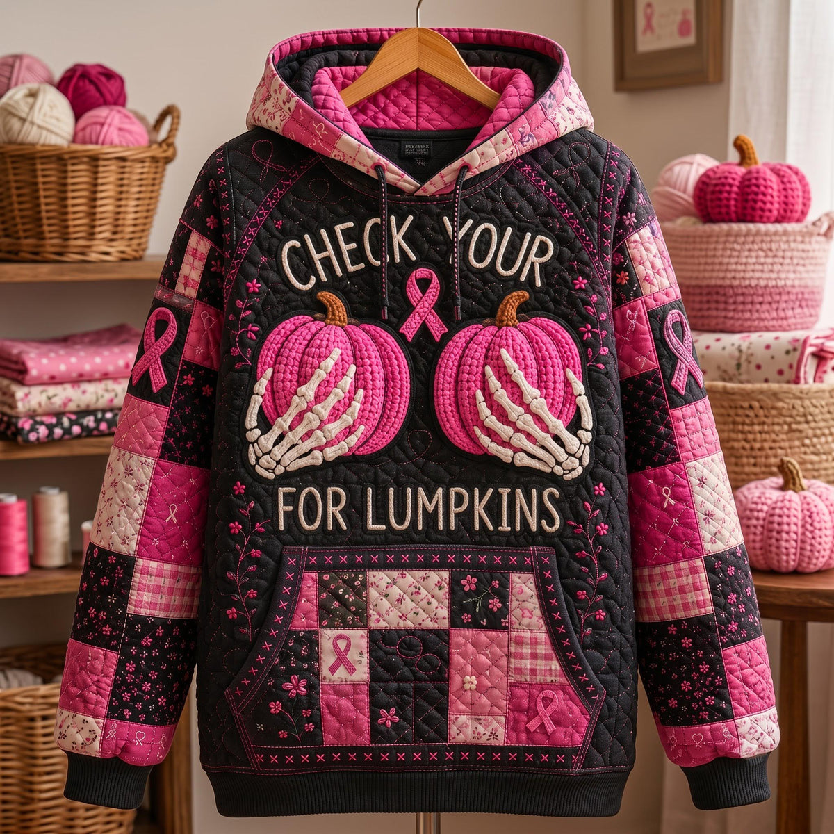 Sweat à capuche unisexe – Crâne d’octobre rose
