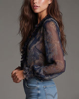 Blouse Demi-Zip Volant Rétro