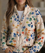 Faustine - Cardigan zippé à imprimé feuilles botaniques