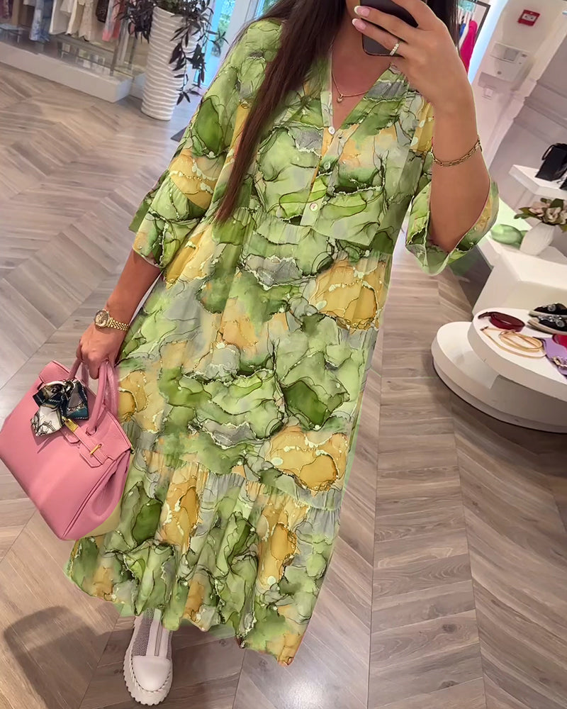 Robe ample douce imprimée à col en V