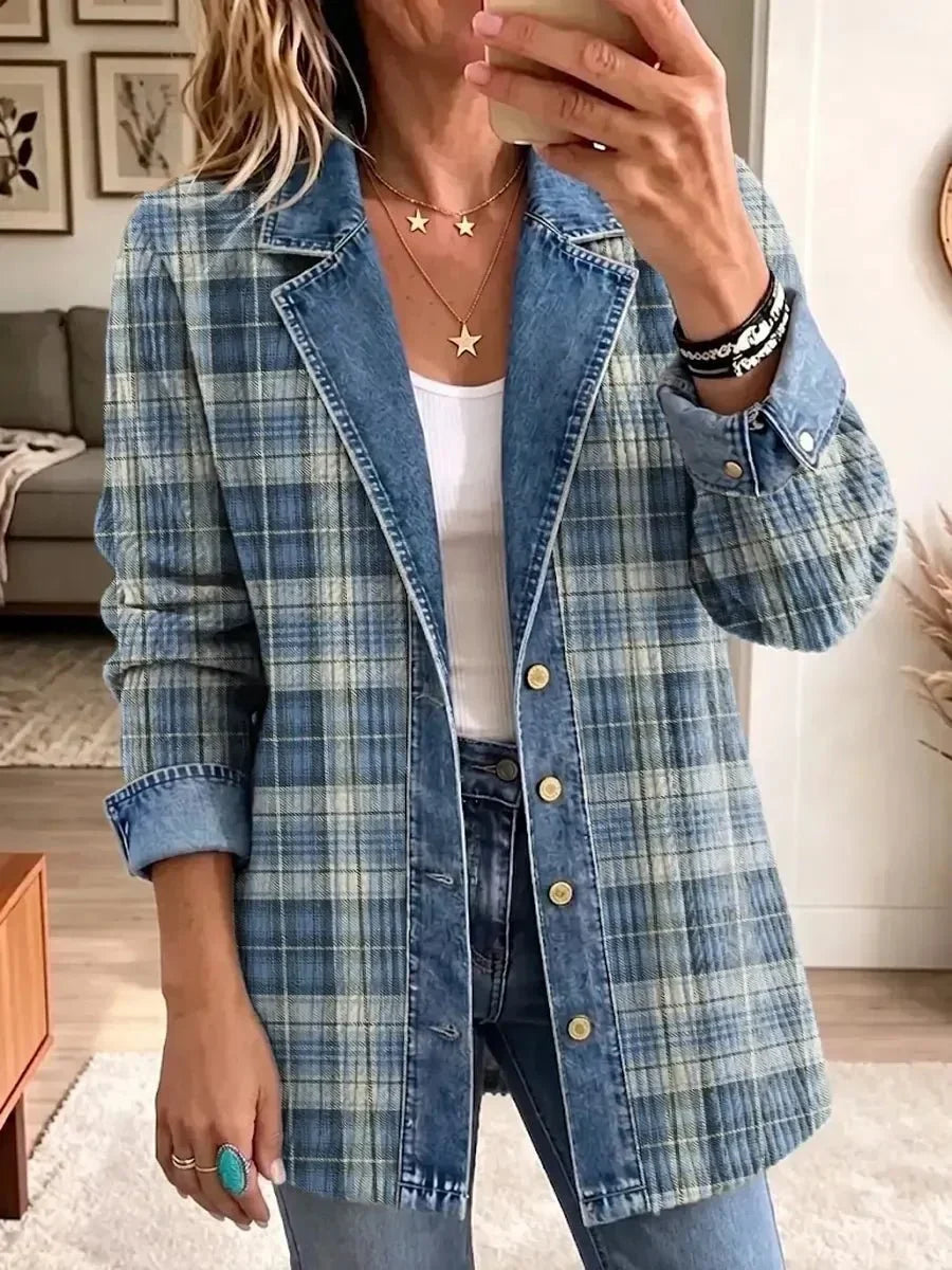 Leah – Veste en jean rétro à imprimé artistique