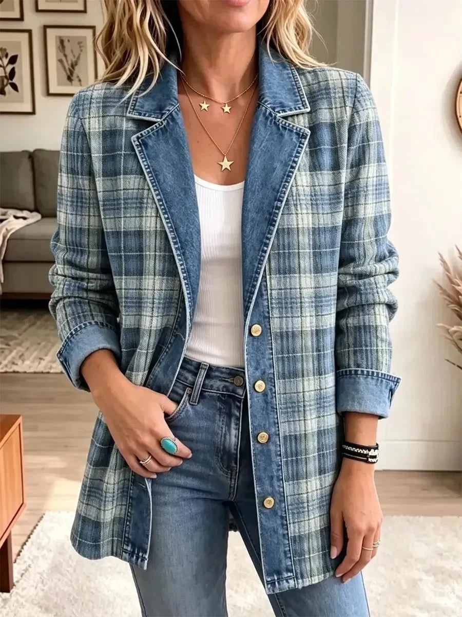 Leah – Veste en jean rétro à imprimé artistique