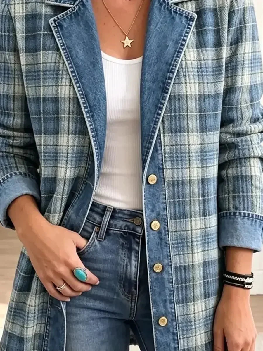 Leah – Veste en jean rétro à imprimé artistique