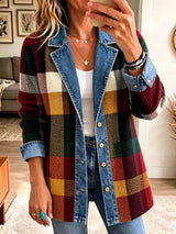 Lillian – Veste en jean à carreaux et blocs de couleurs