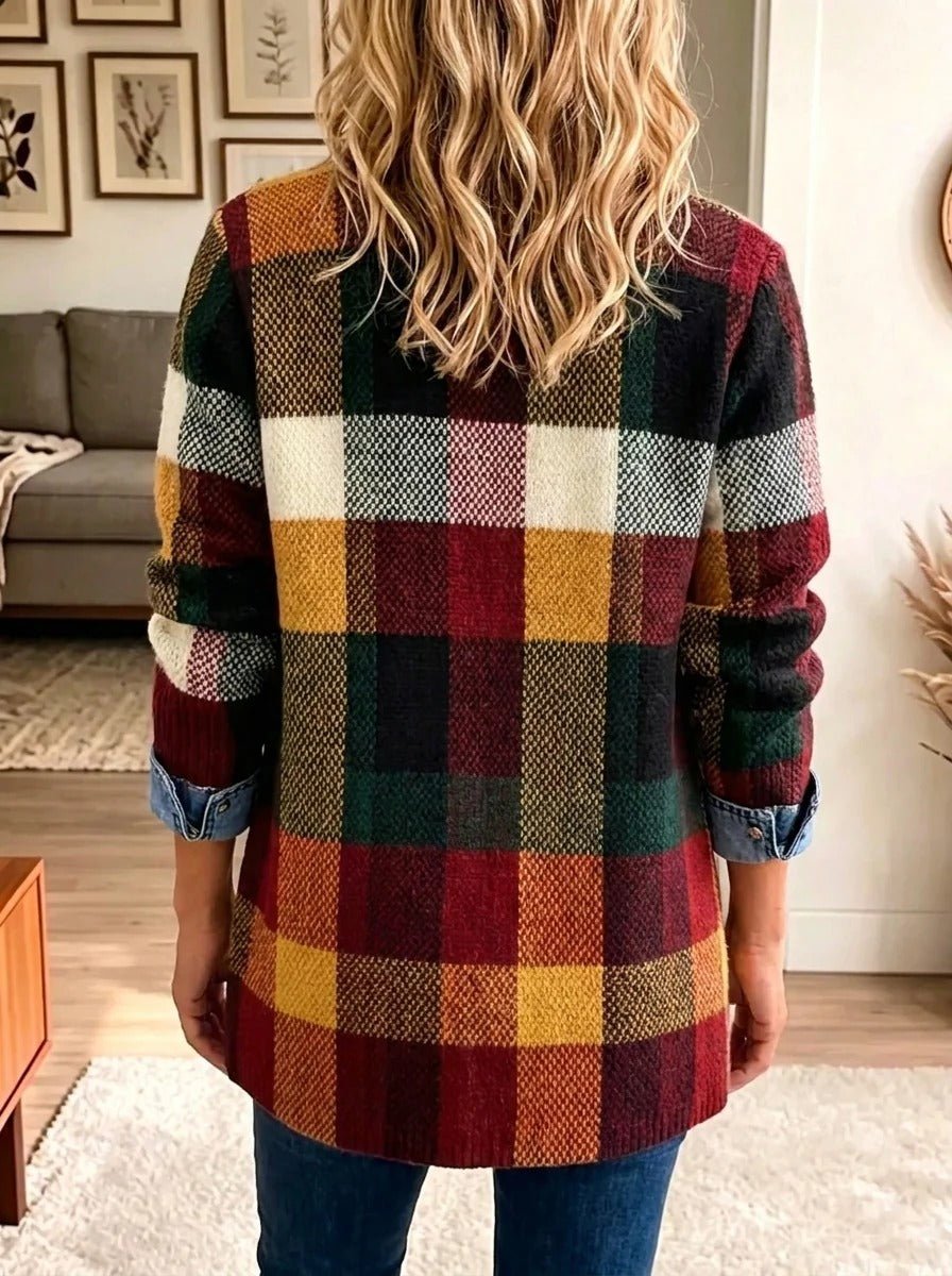 Lillian – Veste en jean à carreaux et blocs de couleurs