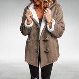 Claire – Manteau femme à capuche doublé polaire – Marron
