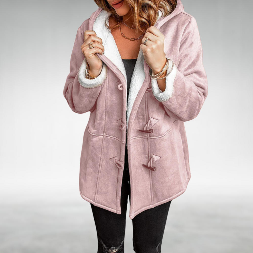 Claire – Manteau femme à capuche doublé polaire – Rose
