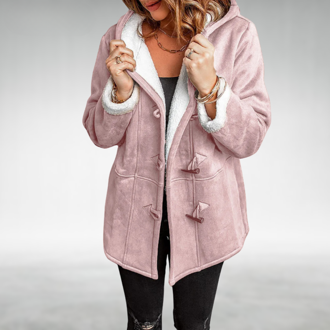 Claire – Manteau femme à capuche doublé polaire – Rose