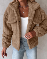 Elina – Veste douce femme effet peluche – Marron