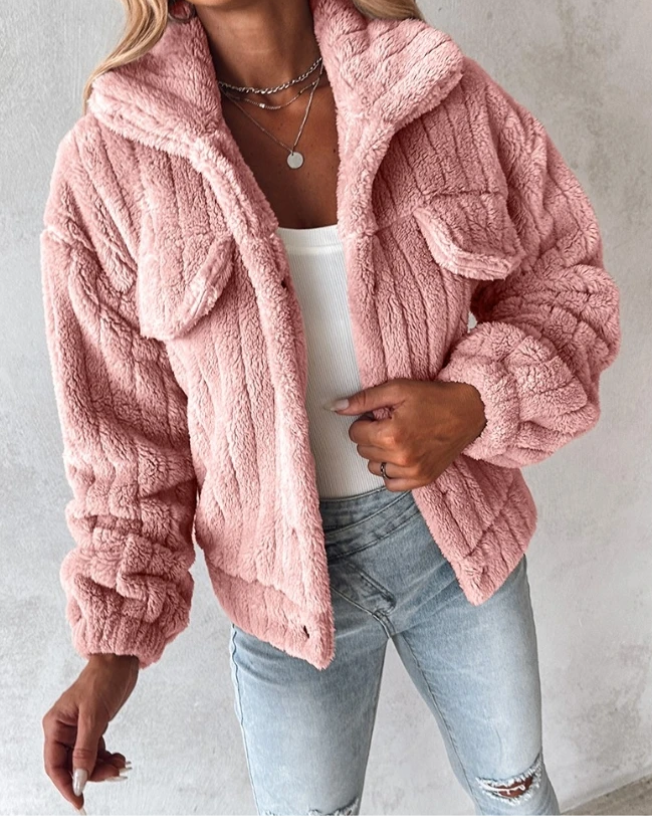 Elina – Veste douce femme effet peluche – Rose