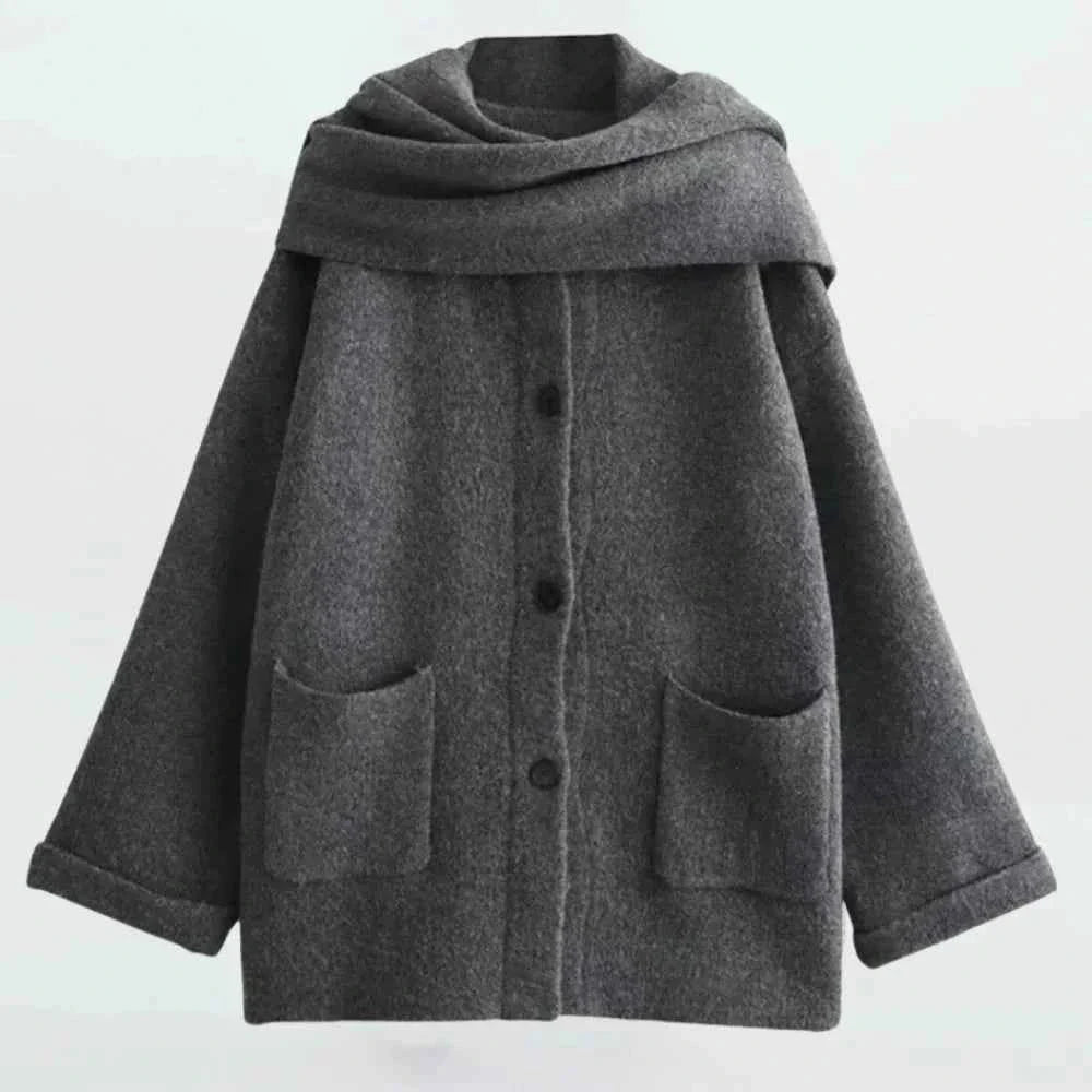Gilet long femme en maille texturée à col drapé – Gris foncé