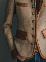Isabelle – Veste femme en tweed à chevrons, finitions cognac – Vue 4