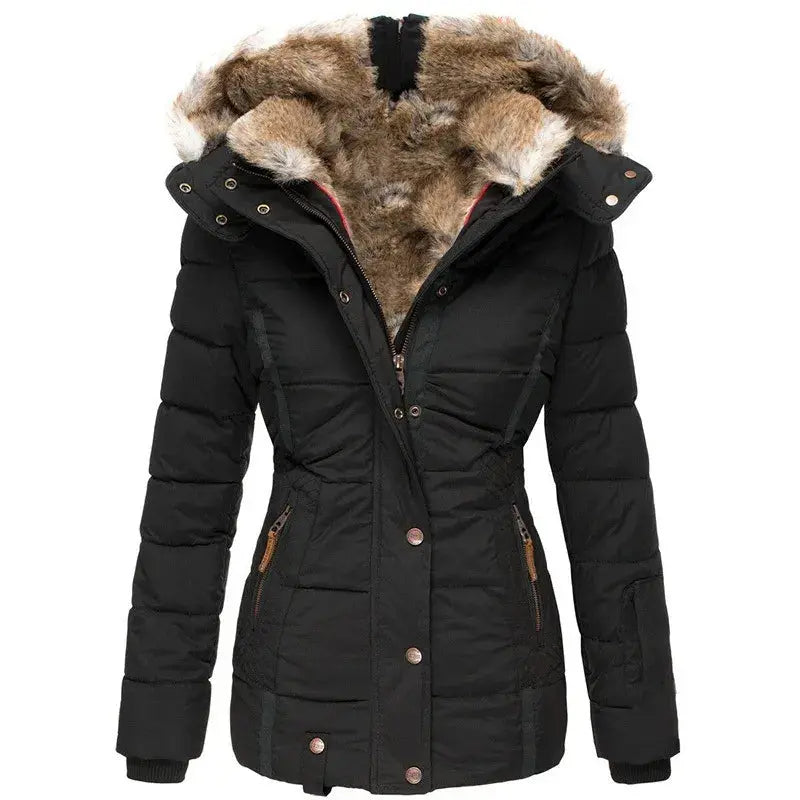 Jayda – Veste d’hiver matelassée femme à capuche – Noir