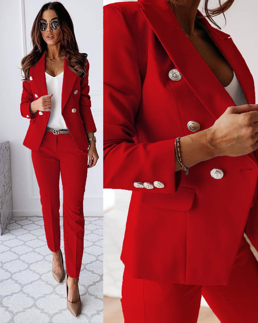 Juliette – Ensemble blazer et pantalon femme – Rouge
