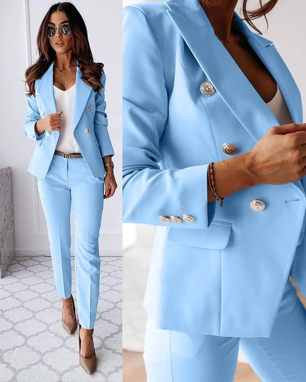 Juliette – Ensemble blazer et pantalon femme – Bleu clair