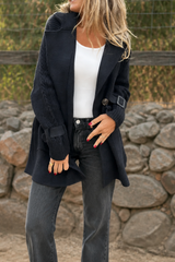 Manteau femme à manches en maille torsadée – Noir, vue de face
