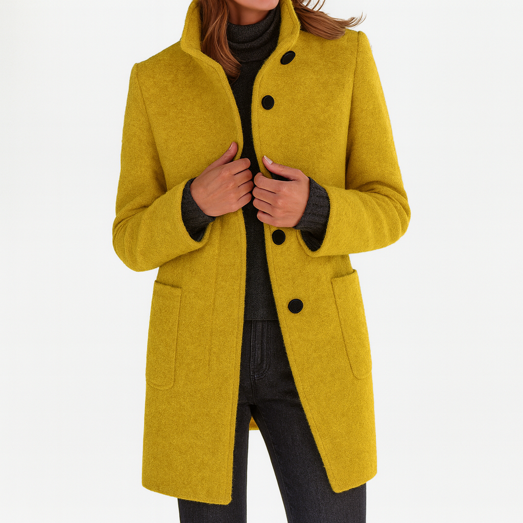 Veste femme en laine mélangée – Col montant, élégante et chaude
