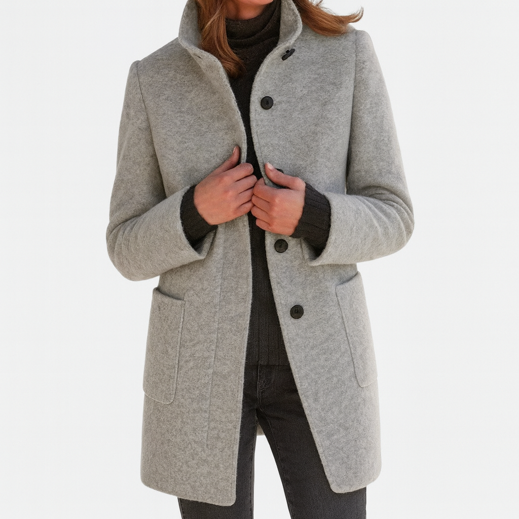 Veste femme en laine mélangée – Col montant, élégante et chaude