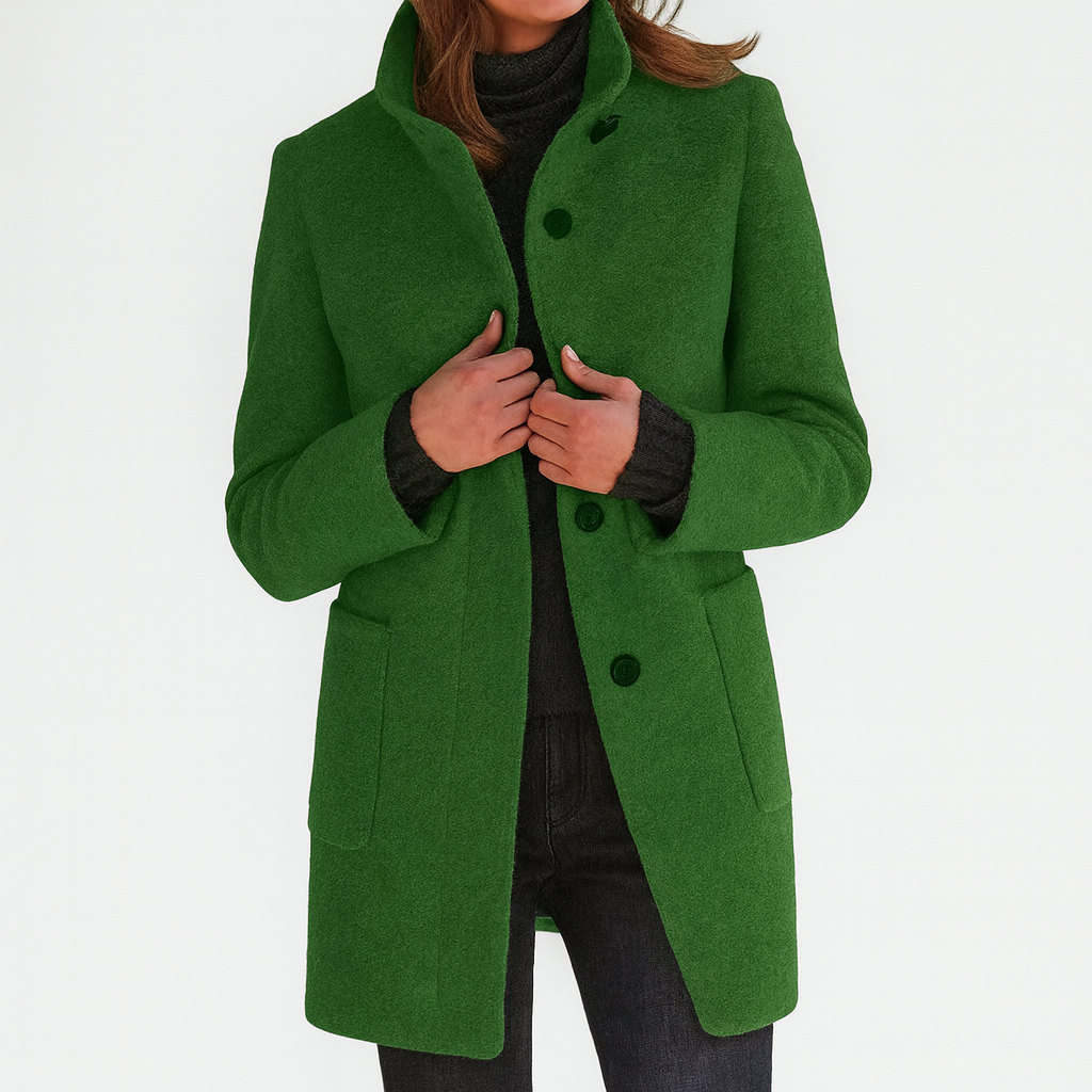 Veste femme en laine mélangée – Col montant, élégante et chaude