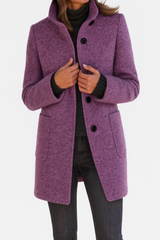 Veste femme en laine mélangée – Col montant, élégante et chaude