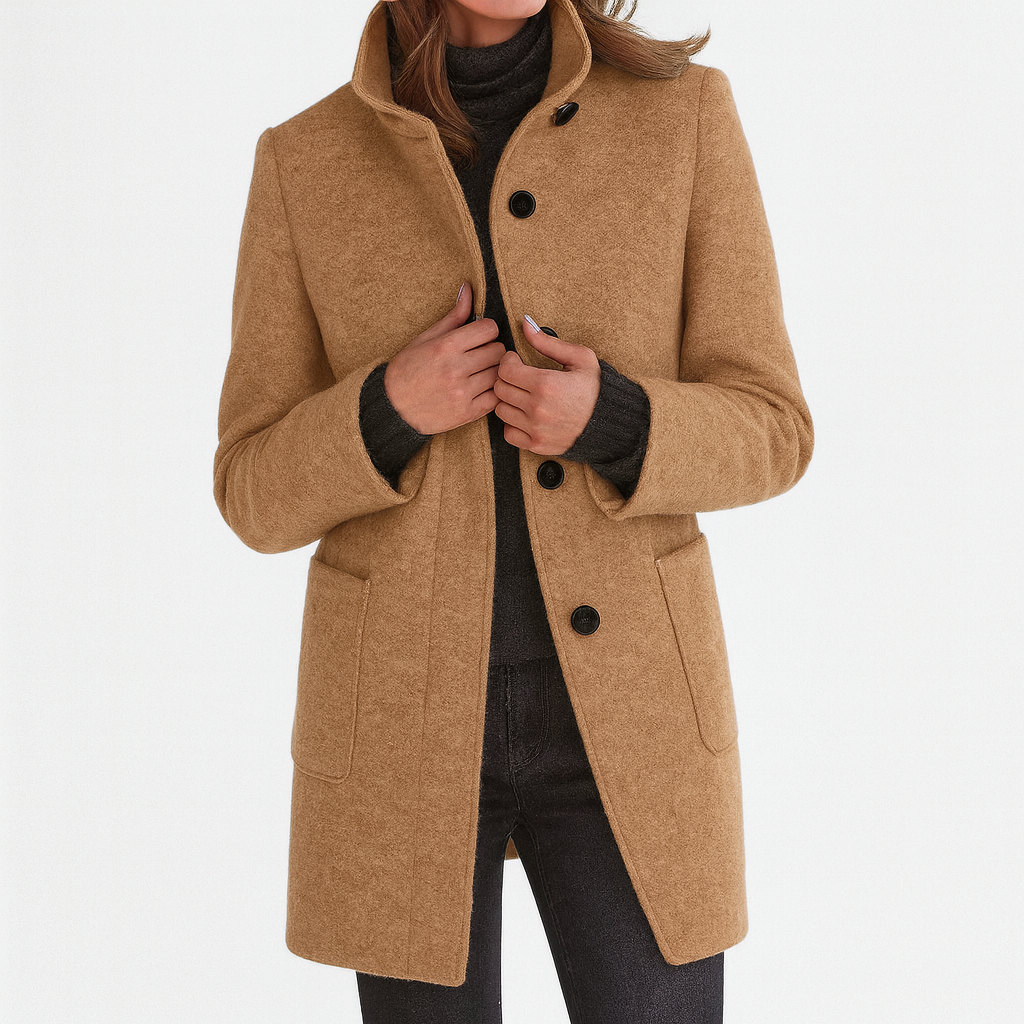 Veste femme en laine mélangée – Col montant, élégante et chaude
