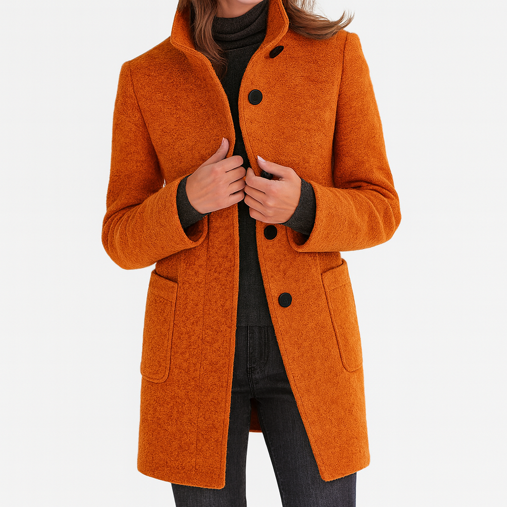 Veste femme en laine mélangée – Col montant, élégante et chaude
